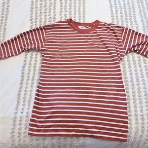 J. Crew Rust-Red and White Striped Long Sleeve Tee